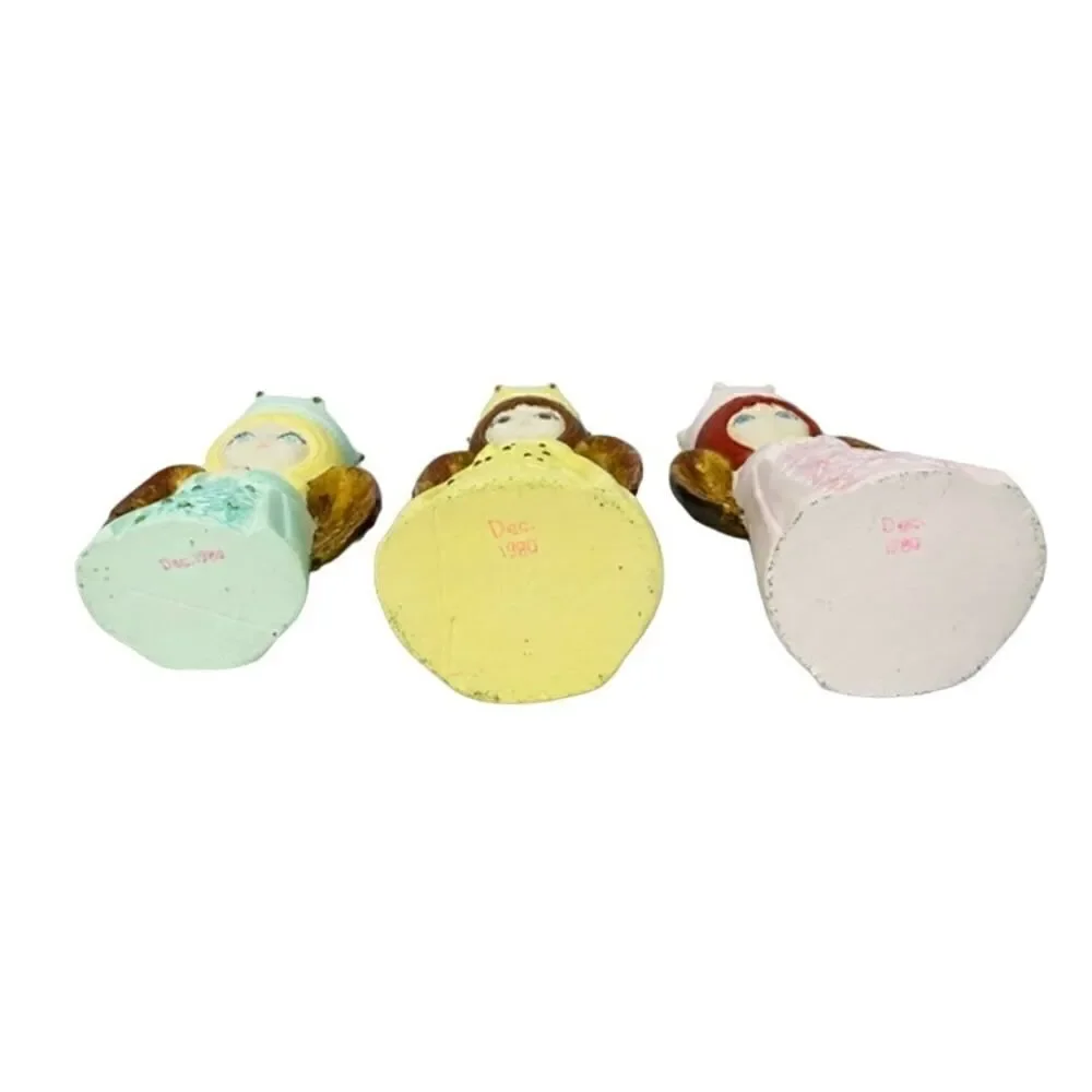 MCM Hobbyist Studio Art Set of 3 Angels Green Pink Yellow 1980